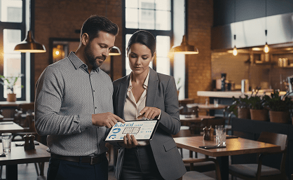 Team reviewing tablet